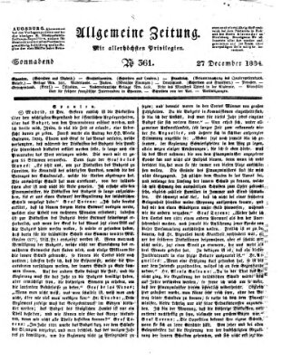 Allgemeine Zeitung Samstag 27. Dezember 1834