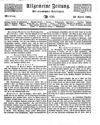 Allgemeine Zeitung Montag 20. April 1835