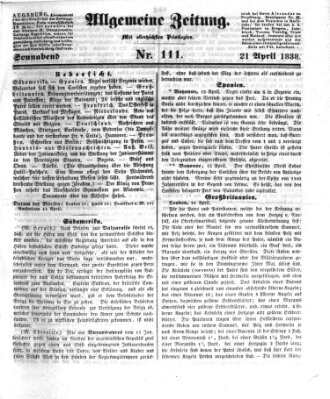 Allgemeine Zeitung Samstag 21. April 1838