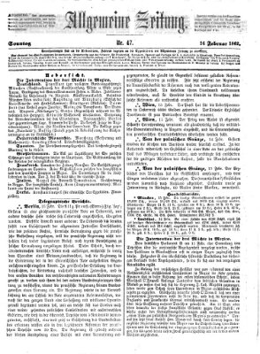Allgemeine Zeitung Sonntag 16. Februar 1862