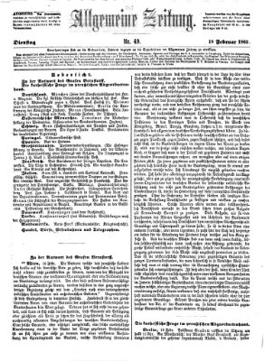 Allgemeine Zeitung Dienstag 18. Februar 1862
