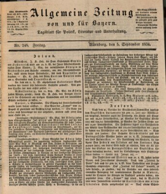 Allgemeine Zeitung von und für Bayern (Fränkischer Kurier) Freitag 5. September 1834