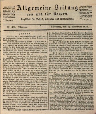 Allgemeine Zeitung von und für Bayern (Fränkischer Kurier) Montag 17. November 1834