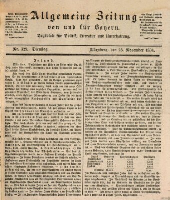 Allgemeine Zeitung von und für Bayern (Fränkischer Kurier) Dienstag 25. November 1834
