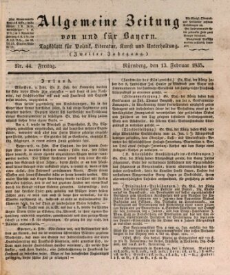 Allgemeine Zeitung von und für Bayern (Fränkischer Kurier) Freitag 13. Februar 1835