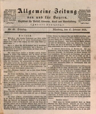 Allgemeine Zeitung von und für Bayern (Fränkischer Kurier) Dienstag 17. Februar 1835