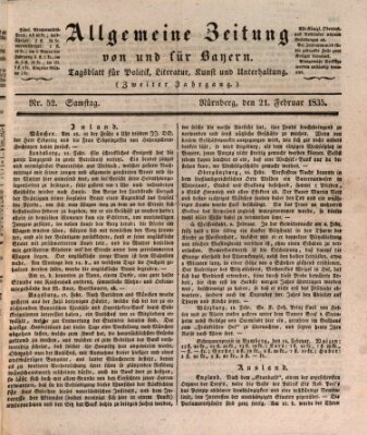 Allgemeine Zeitung von und für Bayern (Fränkischer Kurier) Samstag 21. Februar 1835
