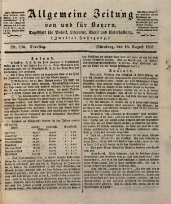 Allgemeine Zeitung von und für Bayern (Fränkischer Kurier) Dienstag 18. August 1835