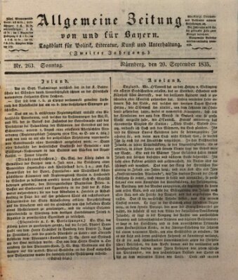 Allgemeine Zeitung von und für Bayern (Fränkischer Kurier) Sonntag 20. September 1835
