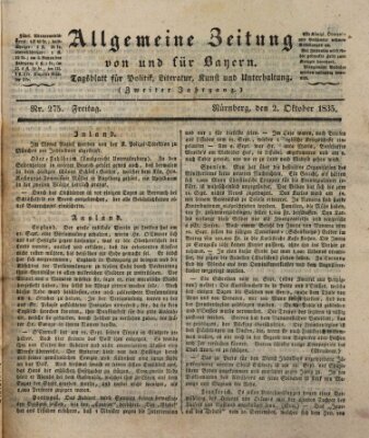 Allgemeine Zeitung von und für Bayern (Fränkischer Kurier) Freitag 2. Oktober 1835