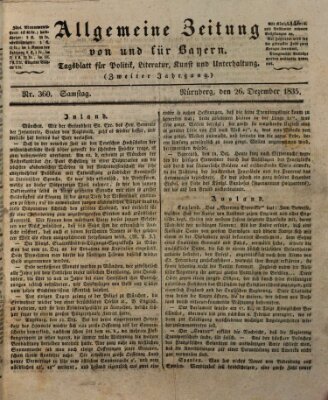 Allgemeine Zeitung von und für Bayern (Fränkischer Kurier) Samstag 26. Dezember 1835