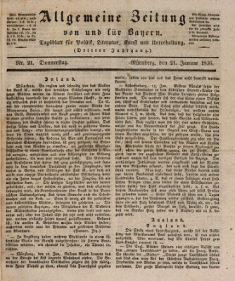 Allgemeine Zeitung von und für Bayern (Fränkischer Kurier) Donnerstag 21. Januar 1836
