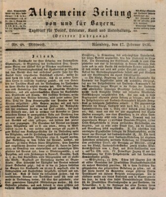 Allgemeine Zeitung von und für Bayern (Fränkischer Kurier) Mittwoch 17. Februar 1836