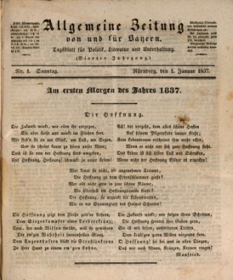 Allgemeine Zeitung von und für Bayern (Fränkischer Kurier) Sonntag 1. Januar 1837