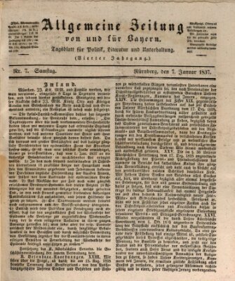 Allgemeine Zeitung von und für Bayern (Fränkischer Kurier) Samstag 7. Januar 1837