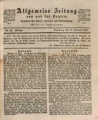 Allgemeine Zeitung von und für Bayern (Fränkischer Kurier) Freitag 17. Februar 1837