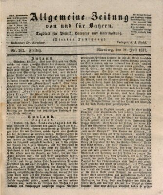 Allgemeine Zeitung von und für Bayern (Fränkischer Kurier) Freitag 21. Juli 1837