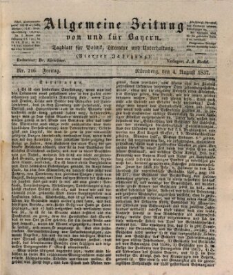 Allgemeine Zeitung von und für Bayern (Fränkischer Kurier) Freitag 4. August 1837