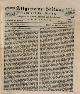 Allgemeine Zeitung von und für Bayern (Fränkischer Kurier) Donnerstag 17. August 1837