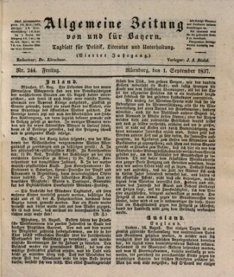 Allgemeine Zeitung von und für Bayern (Fränkischer Kurier) Freitag 1. September 1837