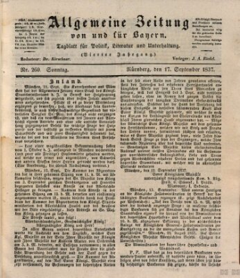 Allgemeine Zeitung von und für Bayern (Fränkischer Kurier) Sonntag 17. September 1837