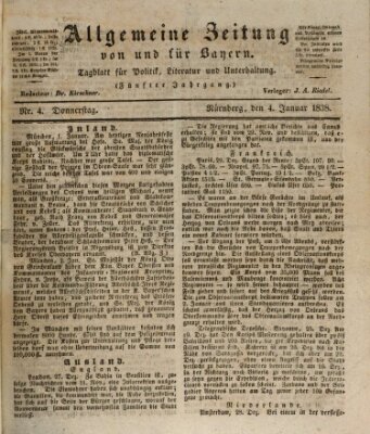 Allgemeine Zeitung von und für Bayern (Fränkischer Kurier) Donnerstag 4. Januar 1838