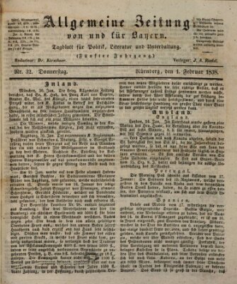 Allgemeine Zeitung von und für Bayern (Fränkischer Kurier) Donnerstag 1. Februar 1838