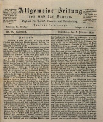 Allgemeine Zeitung von und für Bayern (Fränkischer Kurier) Mittwoch 7. Februar 1838