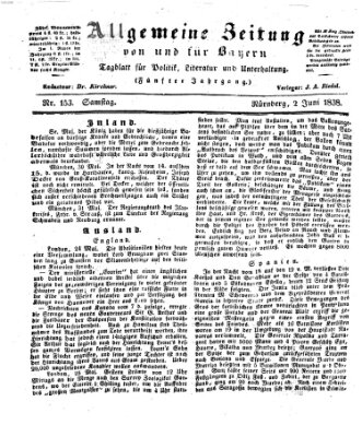 Allgemeine Zeitung von und für Bayern (Fränkischer Kurier) Samstag 2. Juni 1838