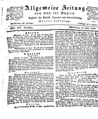 Allgemeine Zeitung von und für Bayern (Fränkischer Kurier) Dienstag 26. Juni 1838
