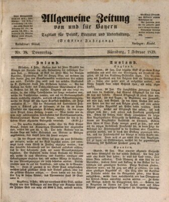 Allgemeine Zeitung von und für Bayern (Fränkischer Kurier) Donnerstag 7. Februar 1839