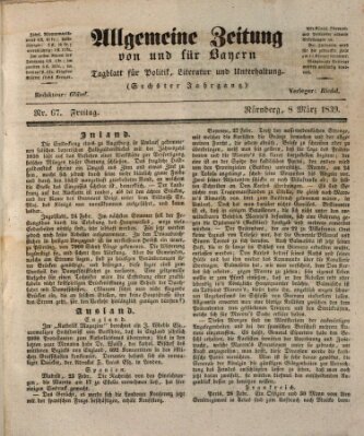 Allgemeine Zeitung von und für Bayern (Fränkischer Kurier) Freitag 8. März 1839