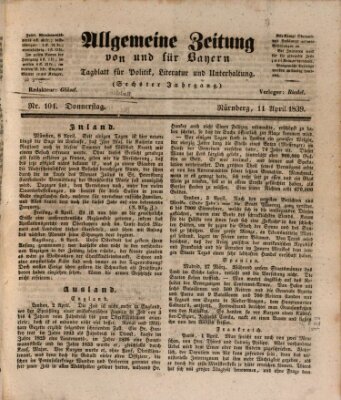 Allgemeine Zeitung von und für Bayern (Fränkischer Kurier) Donnerstag 11. April 1839
