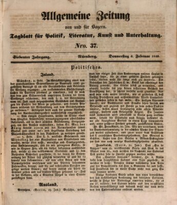 Allgemeine Zeitung von und für Bayern (Fränkischer Kurier) Donnerstag 6. Februar 1840