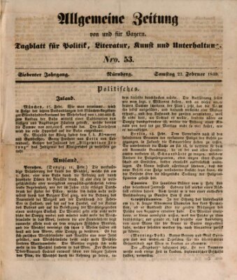 Allgemeine Zeitung von und für Bayern (Fränkischer Kurier) Samstag 22. Februar 1840