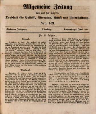 Allgemeine Zeitung von und für Bayern (Fränkischer Kurier) Donnerstag 11. Juni 1840