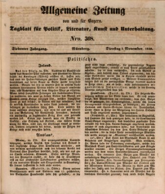 Allgemeine Zeitung von und für Bayern (Fränkischer Kurier) Dienstag 3. November 1840