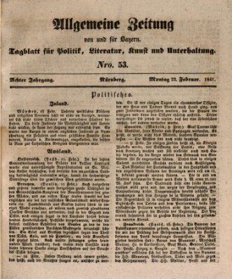 Allgemeine Zeitung von und für Bayern (Fränkischer Kurier) Montag 22. Februar 1841