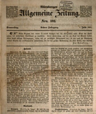 Nürnberger Zeitung (Fränkischer Kurier) Donnerstag 1. Juli 1841