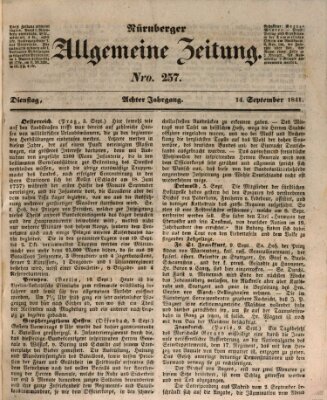 Nürnberger Zeitung (Fränkischer Kurier) Dienstag 14. September 1841