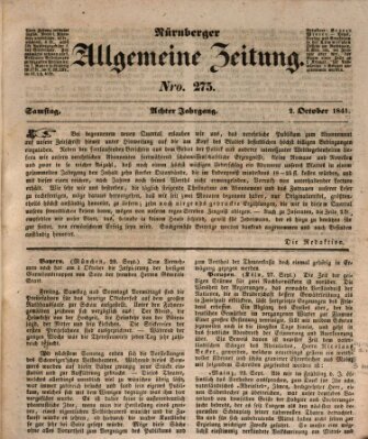 Nürnberger Zeitung (Fränkischer Kurier) Samstag 2. Oktober 1841
