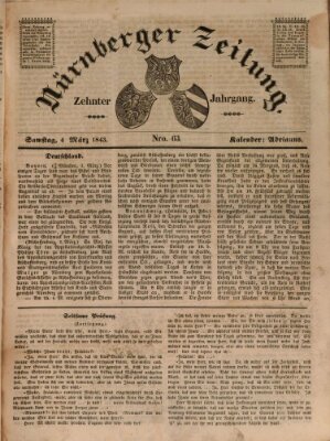 Nürnberger Zeitung (Fränkischer Kurier) Samstag 4. März 1843