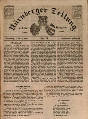 Nürnberger Zeitung (Fränkischer Kurier) Sonntag 5. März 1843