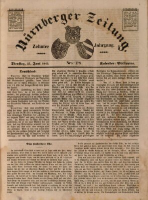Nürnberger Zeitung (Fränkischer Kurier) Dienstag 27. Juni 1843
