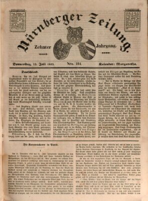 Nürnberger Zeitung (Fränkischer Kurier) Donnerstag 13. Juli 1843