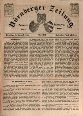 Nürnberger Zeitung (Fränkischer Kurier) Dienstag 1. August 1843