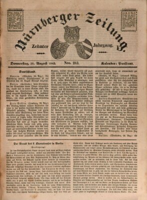 Nürnberger Zeitung (Fränkischer Kurier) Donnerstag 31. August 1843