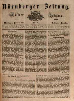 Nürnberger Zeitung (Fränkischer Kurier) Montag 5. Februar 1844