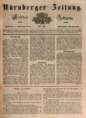 Nürnberger Zeitung (Fränkischer Kurier) Samstag 17. Februar 1844