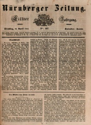 Nürnberger Zeitung (Fränkischer Kurier) Dienstag 16. April 1844